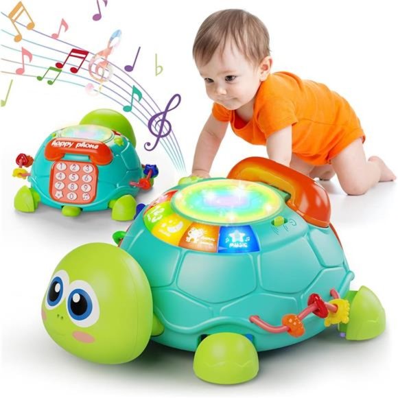 Baby Toys 6 to 12 Months, Musical Turtle Crawling Toys with Light & Sound - Picture 1 of 6